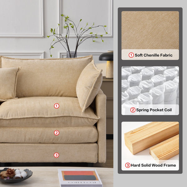 English Elm 105" L-shaped Chenille Sectional with Ottoman Pocket Spring Living Room Sofa Light Coffee W1097S00226