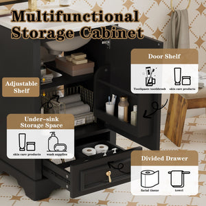 English Elm 20 Inch Bathroom Vanity with Ceramic Sink, Soft-Close Door, Adjustable Shelf, Smart Storage Organizing Design Black N729P299505B