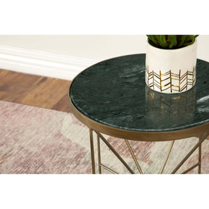 English Elm Sidney Green Marble Round Side Table with Geometric Iron Base for Living Room Decor B062P441131