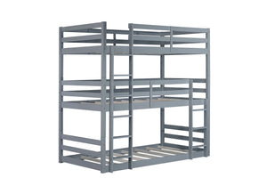 English Elm Triple Rubber Wood Bunk Bed with Built-In Ladders and Guardrails Maximizes Space for Families, Durable Design Grey W504S00174