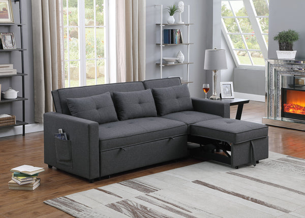 English Elm Zaira Linen Convertible Sleeper Sofa with Side Pocket for Small Spaces and Guests Dark Gray B2749S00190