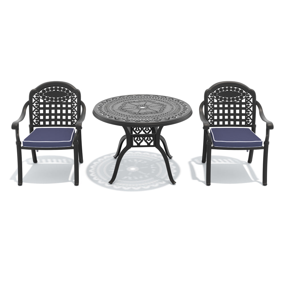 English Elm 3-piece Cast Aluminum Bistro Set Ornate Patio Furniture with Weather Resistant Cushions W1710S00629