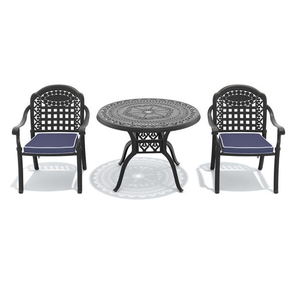 English Elm 3-piece Cast Aluminum Bistro Set Ornate Patio Furniture with Weather Resistant Cushions W1710S00629
