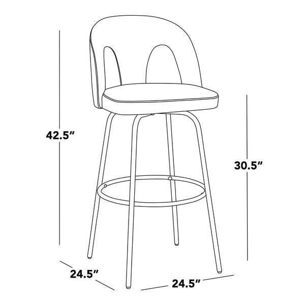 English Elm Fixed-height Swivel Barstools with Gold Footrest Black Frame White Upholstery Set B202S01871