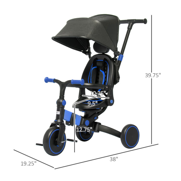 English Elm Qaba Convertible Toddler Trike Balance Bike with Canopy Adjustable Push Handle W2225P229173