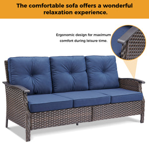 English Elm 73.4" Wide Pe Wicker Outdoor Sofa with Olefin Cushions for Patio or Porch T3773P419698