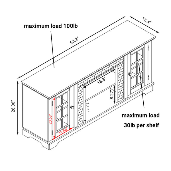 English Elm 58" Modern TV Stand with Faux Stone Top, 6 Cable Cutouts, Ample Adjustable Storage for 75" TVs Grey W2275P342691
