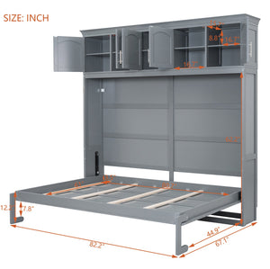 English Elm Queen Murphy Wall Bed with Top Cabinet Storage for Small Space Living Gray LP006665AAE-1