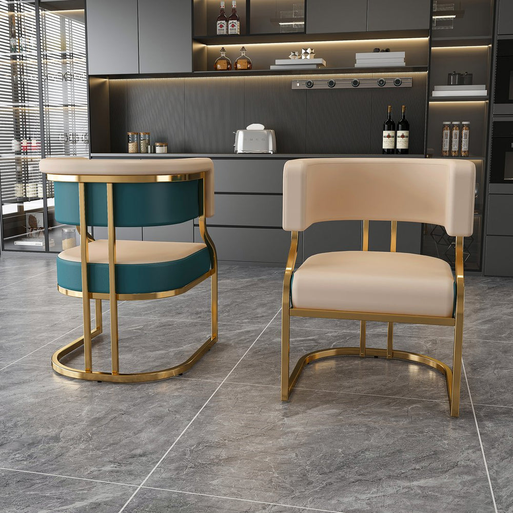 English Elm Modern Gold Iron Frame Pu Leather Armless Dining Chairs Ergonomic Cushioned Set W2699P430962