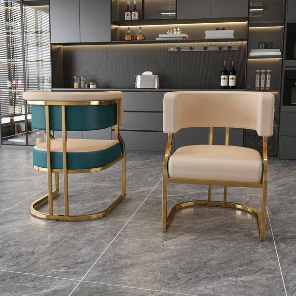 English Elm Modern Gold Iron Frame Pu Leather Armless Dining Chairs Ergonomic Cushioned Set W2699P430962