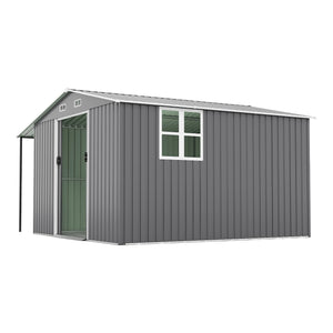 English Elm 10x12 Ft Galvanized Steel Outdoor Shed Dual Zone Lockable Sliding Doors Backyard Storage Dark Gray W1598S00034