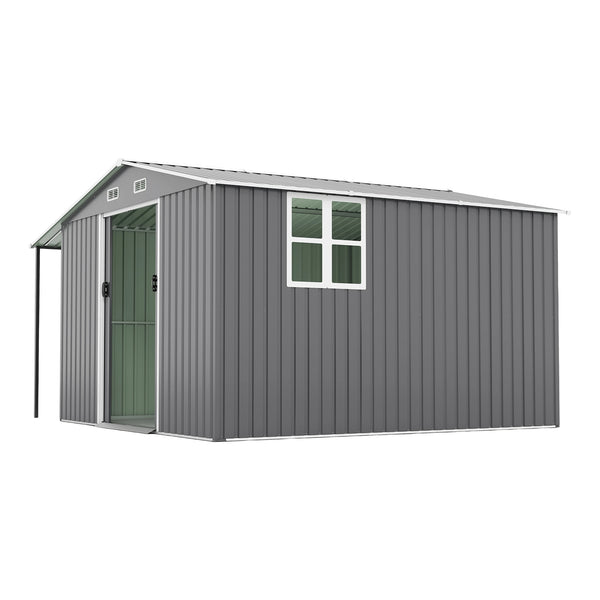 English Elm 10x12 Ft Galvanized Steel Outdoor Shed Dual Zone Lockable Sliding Doors Backyard Storage Dark Gray W1598S00034