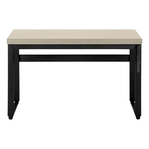 English Elm Computer Desk - Adjustable Height Standing Workstation, Modern Beige Laminate & Black Metal Frame B2710P219894