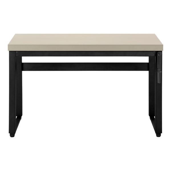 English Elm Computer Desk - Adjustable Height Standing Workstation, Modern Beige Laminate & Black Metal Frame B2710P219894