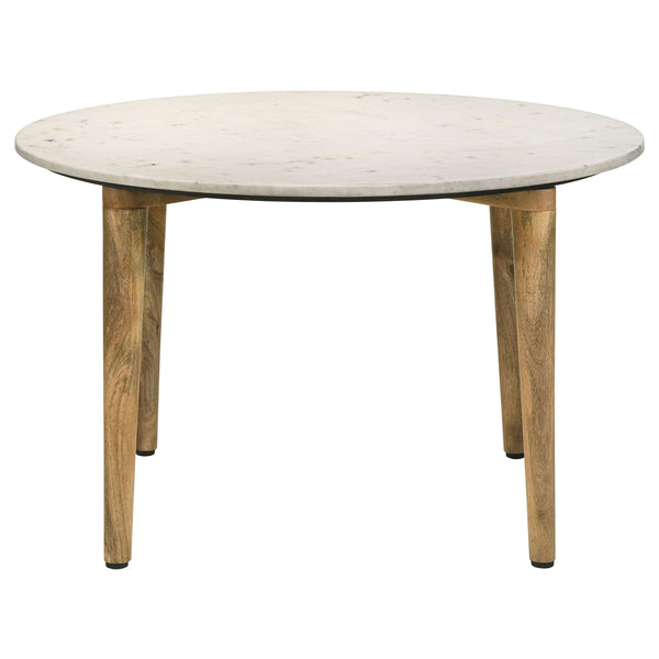 English Elm Leska Round Genuine Marble Top Coffee Table with Solid Mango Wood Legs for Living Room B062P440067