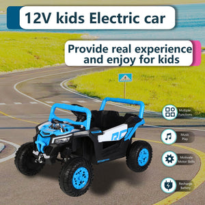 English Elm Ride on 12v Electric Kids Car with Remote Control Swing Function and Bluetooth Music Blue W1760P358711