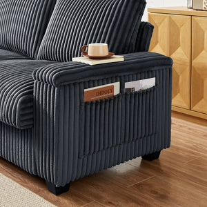 English Elm 71" Plush Corduroy Sofa with Hidden Armrest Storage, USB Charging Port, Solid Wood Frame Comfort Dark Gray W3817P375162