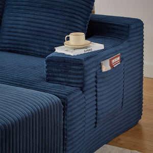 English Elm L-shaped Cloud Sectional Corduroy Sleeper Sofa Deep Pocket Spring Seat Modular Lounge W2339S00109