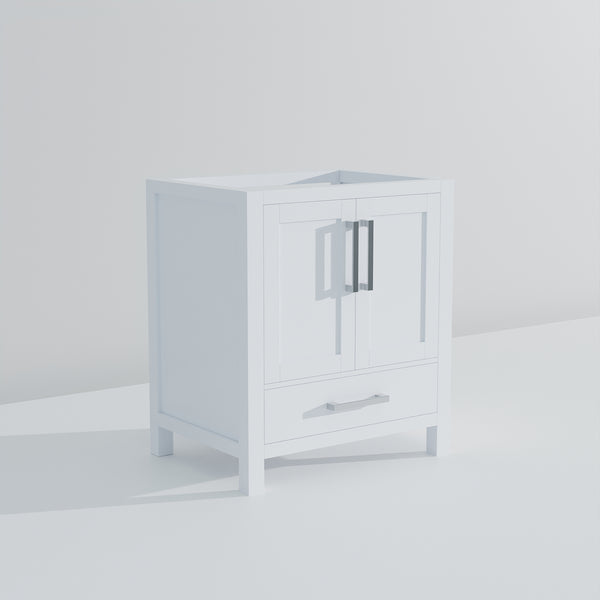 English Elm White Bath Vanity 30" W x 22" D — Solid Wood E0 Plywood, Soft-Close Drawer, Open Shelf, Fully Assembled B2731P258772