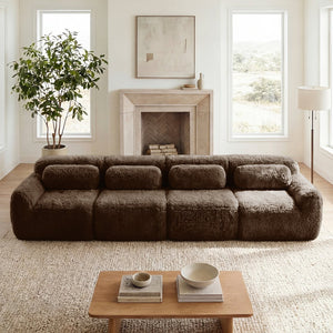 English Elm 149'' Plush Modular Cloud Sofa Boneless Ergonomic Design for Home Theater Lounge Chocolate W714S01544