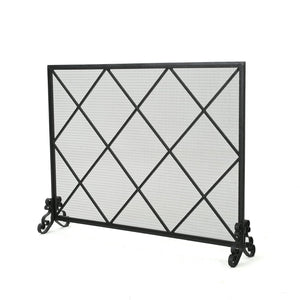 English Elm Christopher Knight Home® - FIRE Iron Single-Panel Fireplace Screen with Diamond Mesh Design, Ember Protection, Multiple Finishes 61126.00BLK