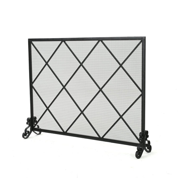 English Elm Christopher Knight Home® - FIRE Iron Single-Panel Fireplace Screen with Diamond Mesh Design, Ember Protection, Multiple Finishes 61126.00BLK