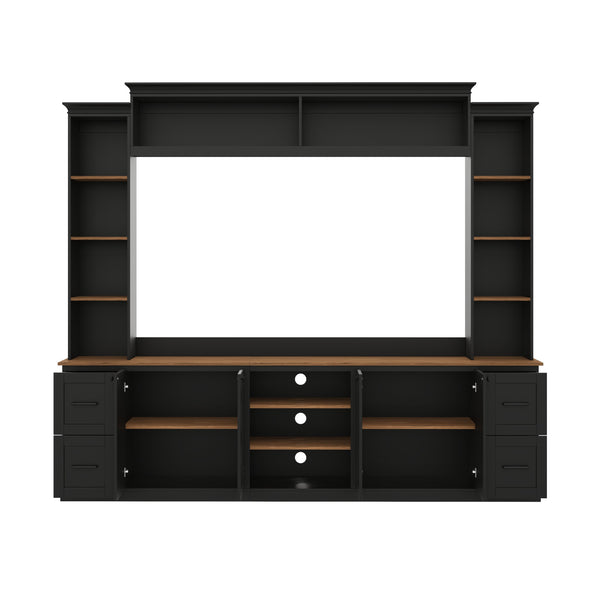 English Elm Unique Low Profile Media Console with Led Lighting Glass Shelves Fits Tvs to 105 Black N721S000077B