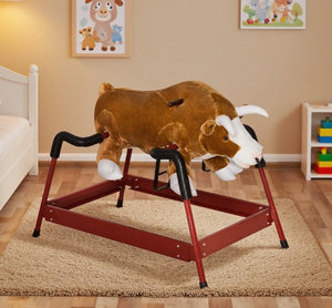 English Elm Kids Plush Bull Rocking Horse with Spring Base Bouncy Ride and Built-in Animal Sounds T3971P383503