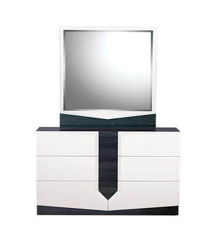 English Elm VIOS Zebra High Gloss Chest with Black Zebrano Accents, Solid Wood & MDF, Sleek Modern Storage White+Black 56.69 L x 20.28 W x 34.65 H B201P215804