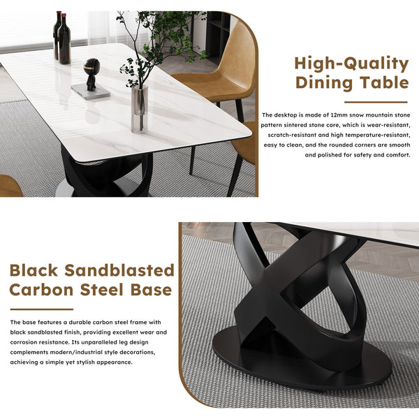 English Elm 71" Rectangular Dining Table - Modern Luxury With Sintered Stone Top & Sturdy Carbon Steel Base! W2699S00025