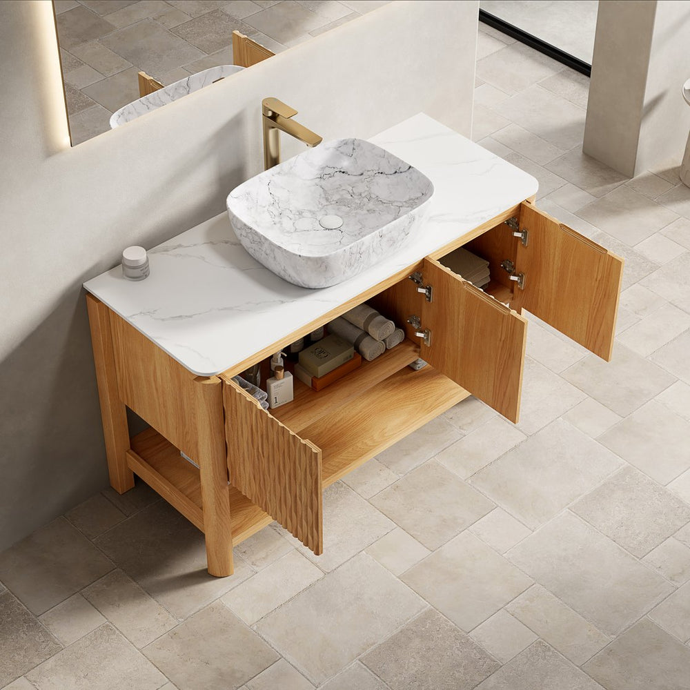 English Elm Dipa 48 Inch Floating Bathroom Vanity Walnut Cabinet Sintered Stone Top Led Sensor W2615S00518