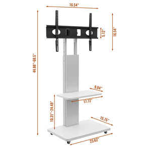 English Elm Tv Floor Stand Rolling Cart with Lockable Wheels Height Adjustable Iron Mdf Mount White W241P246880
