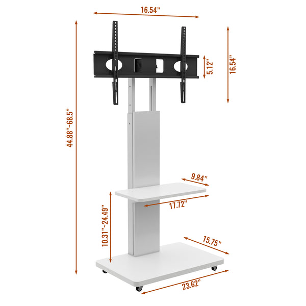 English Elm Tv Floor Stand Rolling Cart with Lockable Wheels Height Adjustable Iron Mdf Mount White W241P246880