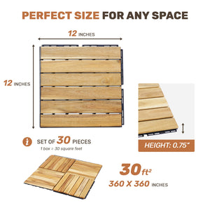English Elm 30 Interlocking Deck Tiles 12" Square Acacia Hardwood Striped Outdoor Flooring Waterproof DIY Teak+Yellow W2391P276697