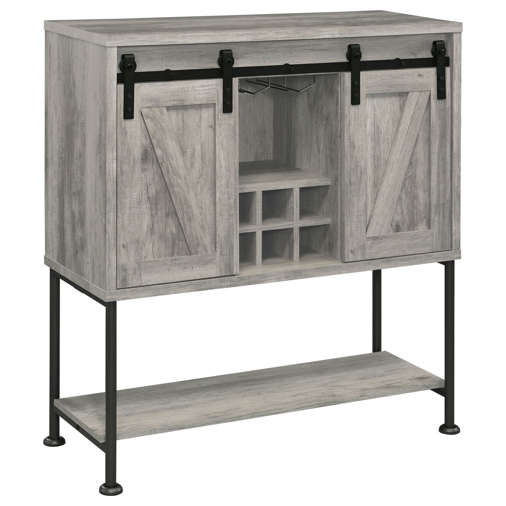 English Elm Hovander Farmhouse Bar Cabinet with Sliding Barn Doors Wine Storage and Gunmetal Legs B062P441038