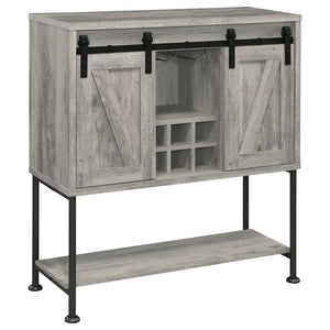English Elm Hovander Farmhouse Bar Cabinet with Sliding Barn Doors Wine Storage and Gunmetal Legs B062P441038