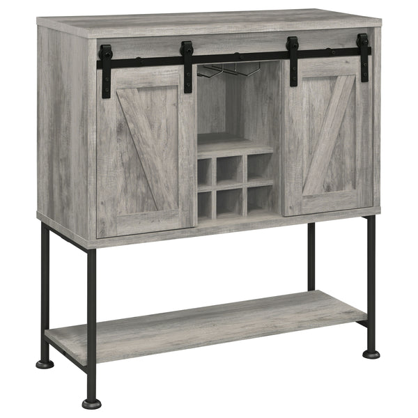 English Elm Hovander Farmhouse Bar Cabinet with Sliding Barn Doors Wine Storage and Gunmetal Legs B062P441038