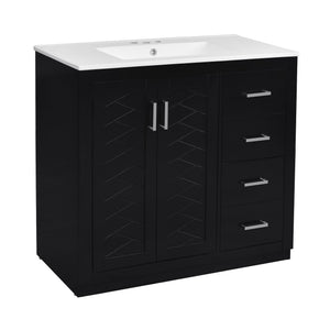 English Elm 36'' Bathroom Vanity with Ceramic Sink Combo Solid Wood Frame Soft-Closing Drawers Ample Storage Elegance Black N710P243327B