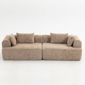 English Elm Full-foam Bouclé Modular Sectional Sofa Two Piece Cloud Silhouette Living Room Seating Brown W3326P443475