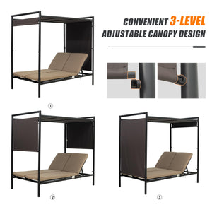 English Elm Outdoor 2-Seat Patio Porch Swing with Steel Frame, PE Rattan, 750lb Capacity, Plush Cushions, Weatherproof Dark Brown,Dark Gray W1859S00133