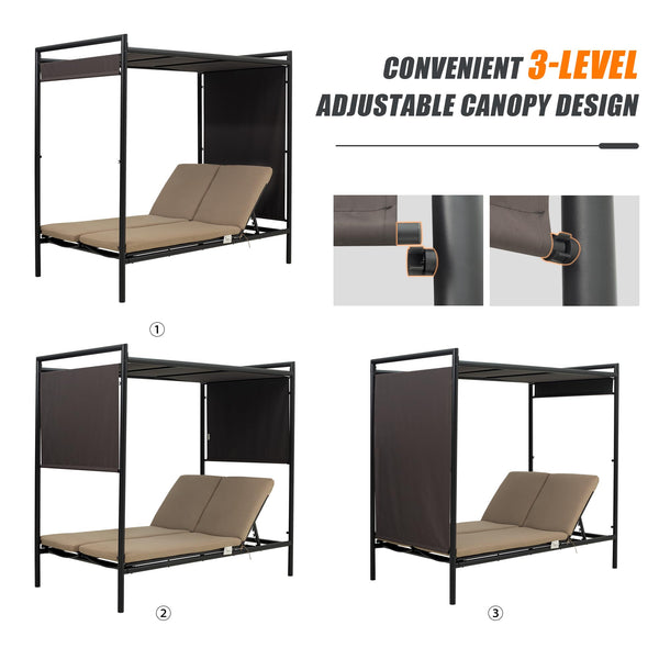 English Elm Outdoor 2-Seat Patio Porch Swing with Steel Frame, PE Rattan, 750lb Capacity, Plush Cushions, Weatherproof Dark Brown,Dark Gray W1859S00133