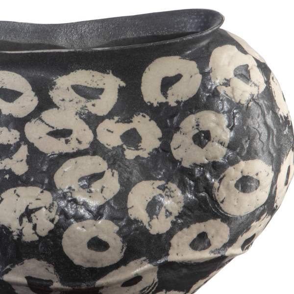 Japonesque Bowl - Handmade Black Porcelain Art Piece with Unique Swirling Brushstrokes Design