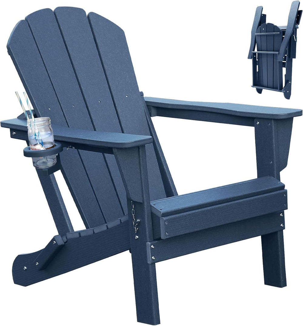 English Elm Adirondack Hdpe Folding Chair Set Outdoor Patio Fire Pit Seating with Cup Holder W1859P453273