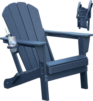English Elm Adirondack Hdpe Folding Chair Set Outdoor Patio Fire Pit Seating with Cup Holder W1859P453273