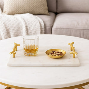 English Elm Pammy White Marble Rectangular Tray with Sculptural Gold Branch Handles for Vanity B056P417012