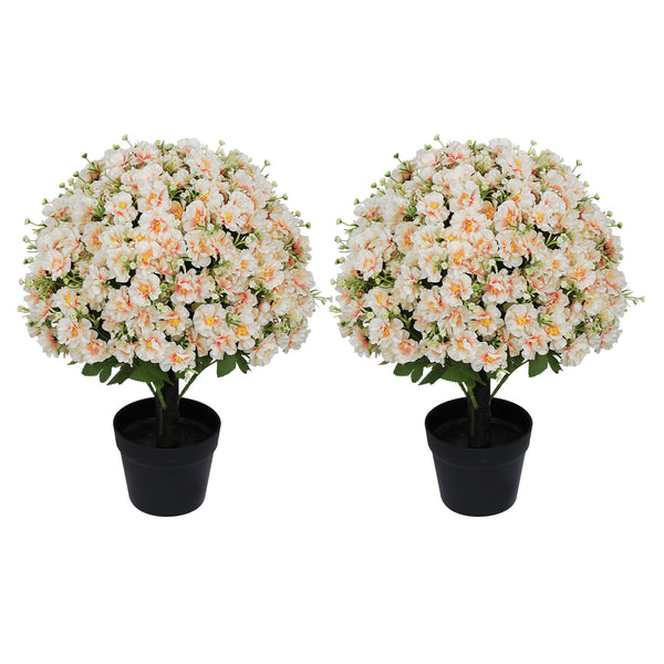 English Elm 24-inch Faux Snow Lotus Potted Arrangement Uv Resistant Lifelike Floral Set of Two White+Pink W2945P458460