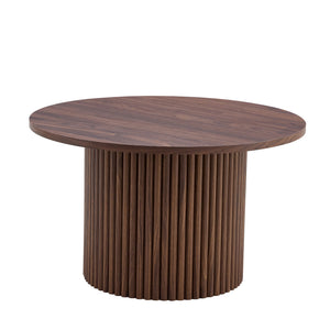 English Elm A modern circular coffee table Walnut 27.5" MDF top with cylindrical Roman legs, hidden storage, vintage flair W1151P270614