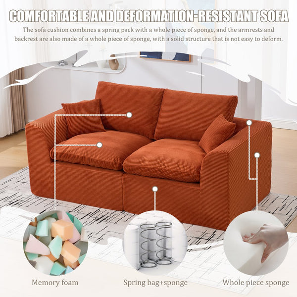 English Elm UNITED Cloud Couch Modular Sectional Sofa with Corduroy Cover, Ergonomic 2-Seater, No Assembly Needed Orange W1568P371118