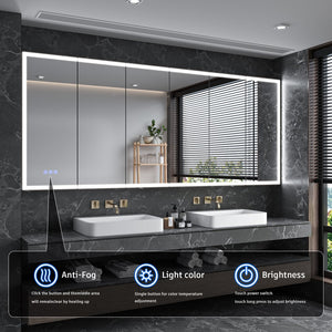 English Elm Led Medicine Cabinet With Mirror - 96"X40" Wall-Mounted, Anti-Fog, Adjustable Brightness & Colors W3735P374375