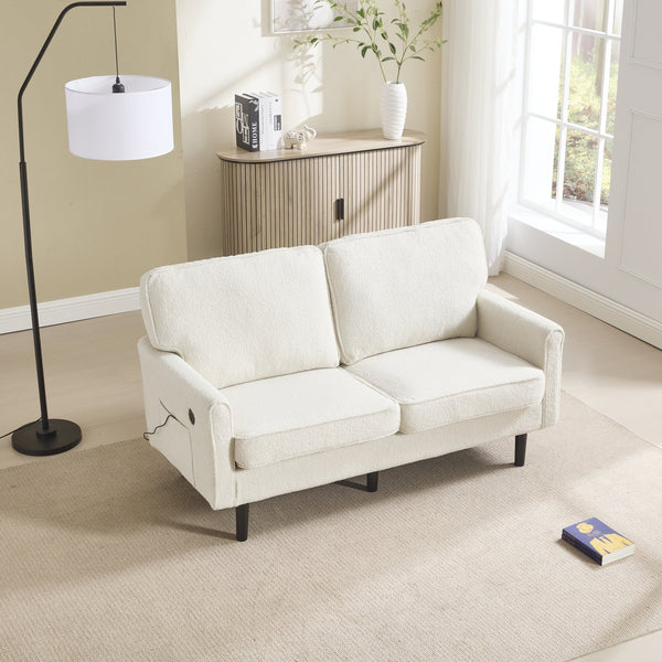 English Elm Loveseat Mid Century Modern Two-Seater Sofa with USB Type-C Charging, Removable Zipper Covers, Durable Wood Legs Beige W395P238823